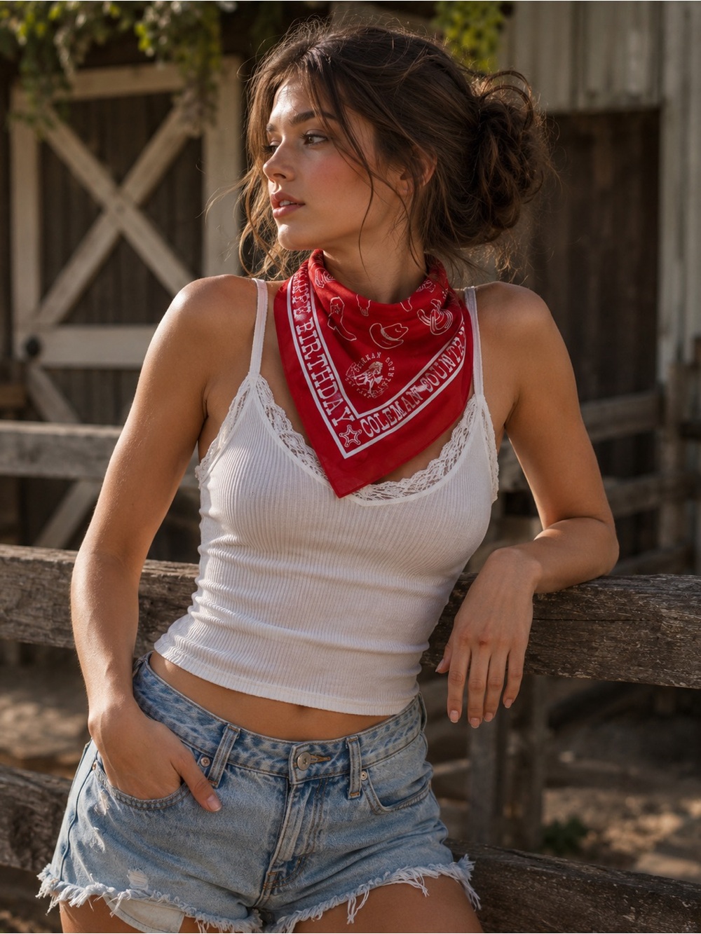 Coleman Country Day Camp Happy Birthday Red Cotton Bandana 22” Western Cowboy